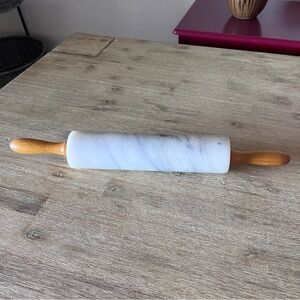 White & Gray Marble Rolling Pin 10” Barrel 18” Over All Length